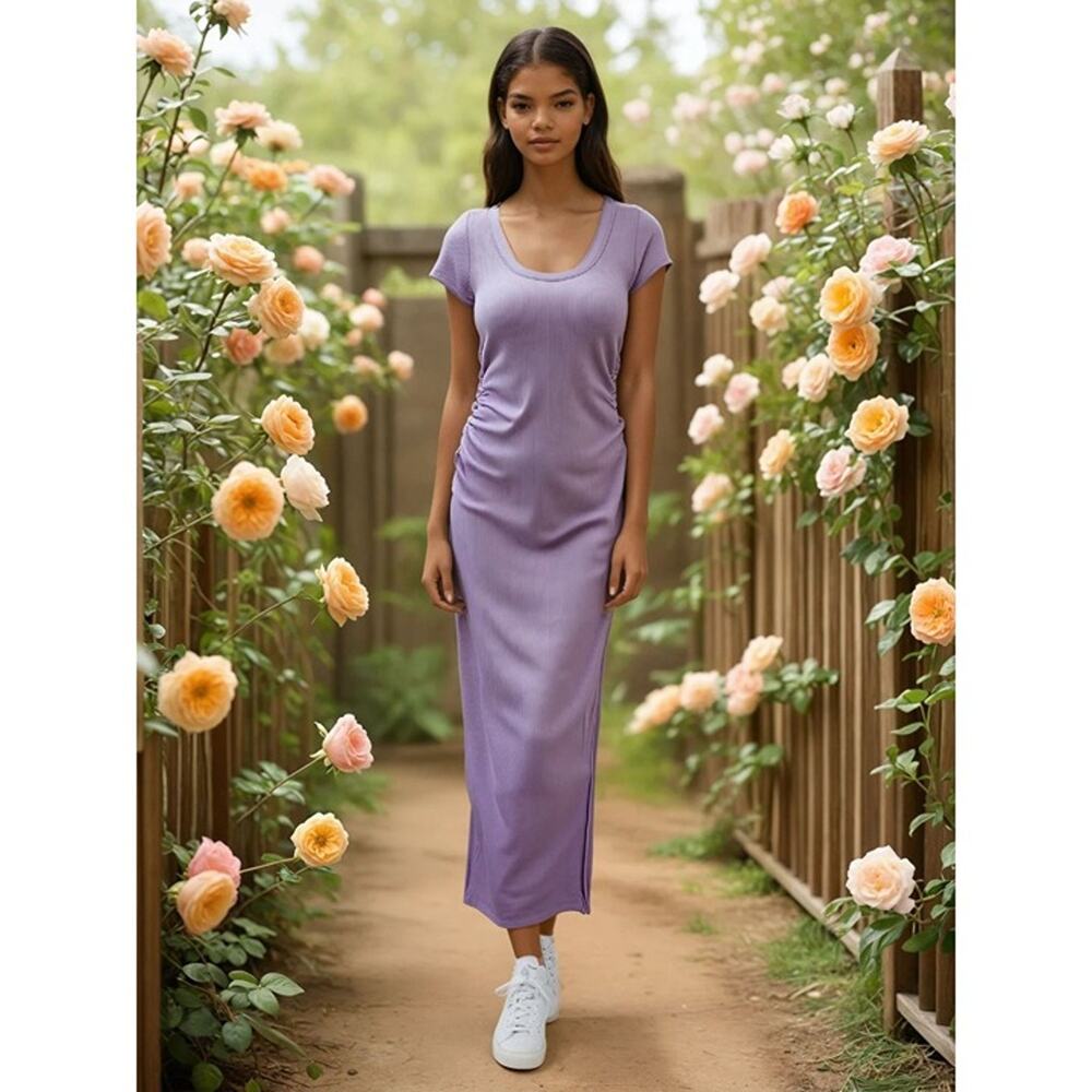 L*Space Lavender Ribbed Bodycon Midi Dress M, Soft Knit, Feminine Fit, Casual
